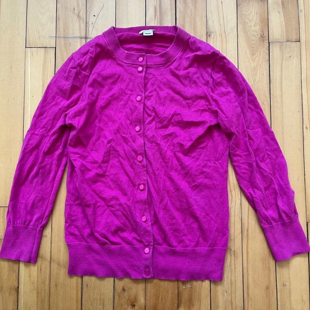 J Crew The Clare Cardigan Womens Small Magenta Pink 100% Cotton Cardigan Sweater